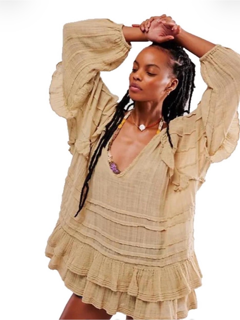 Free People Textured Ruffle Tunic - Beige